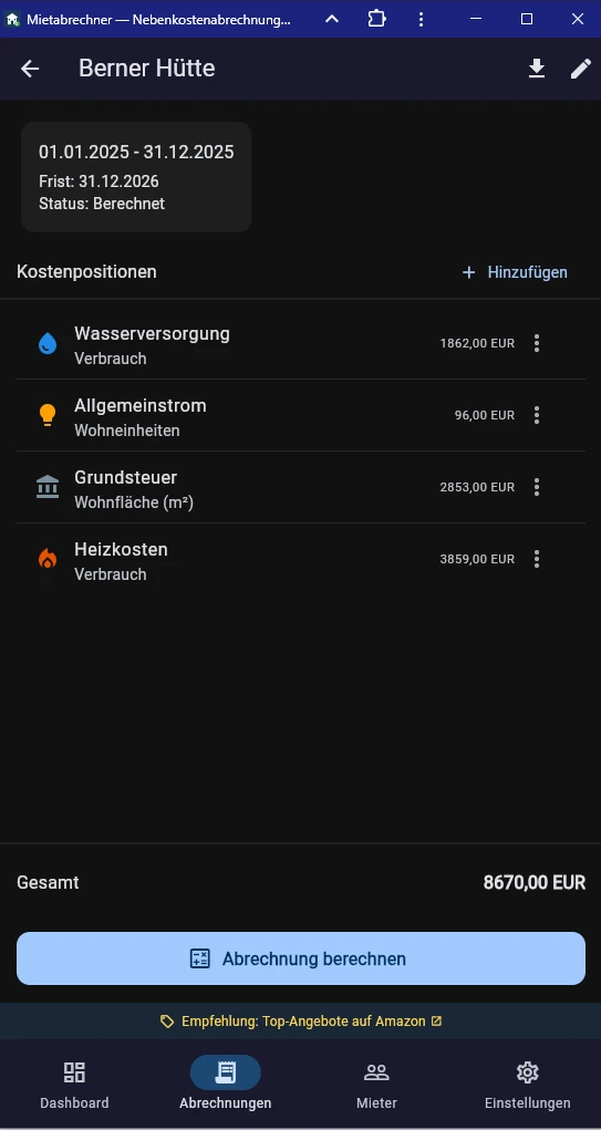 Screenshot Abrechnung berechnen Button