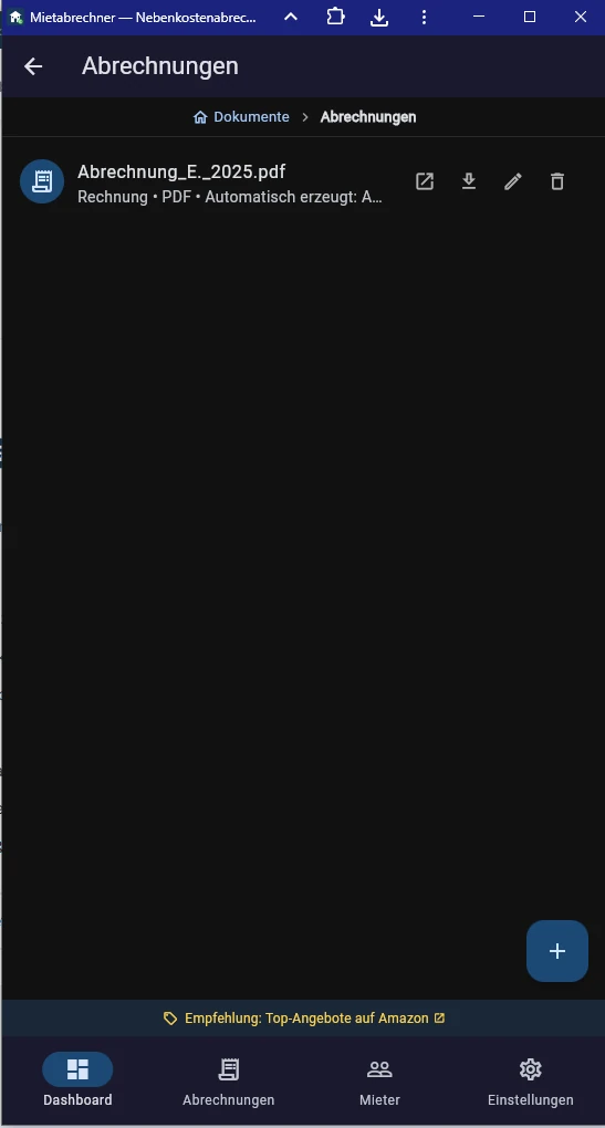 Screenshot PDF-Nebenkostenabrechnung mit Bankverbindung
