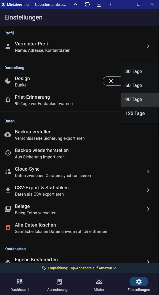 Screenshot Fristerinnerung im Dashboard