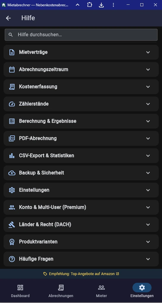 Screenshot Hilfeseite Kategorien