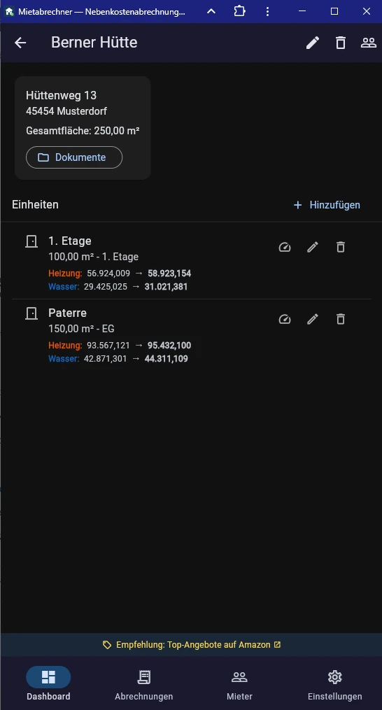 Screenshot Immobilie mit Einheitenliste
