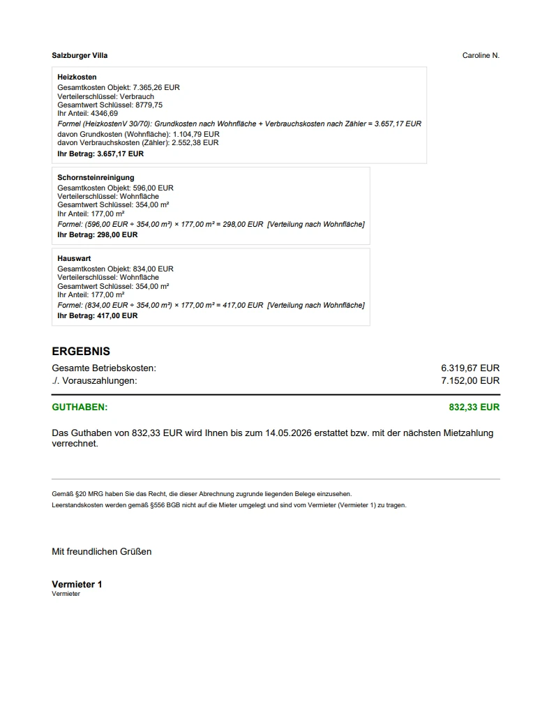 Screenshot PDF-Nebenkostenabrechnung Rechenweg