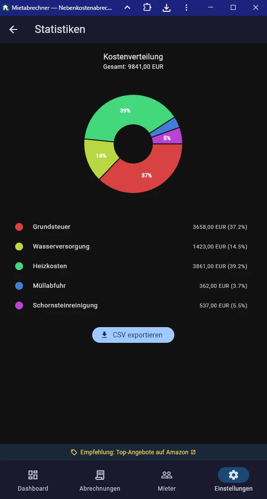 Screenshot Statistik mit Kostenverlauf