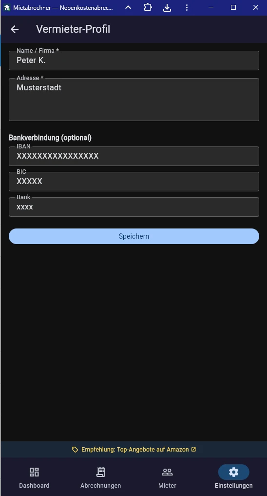 Screenshot Vermieter-Profil Formular