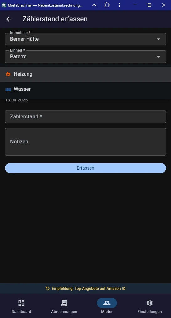 Screenshot Zählerstandsverlauf mit Zwischenständen